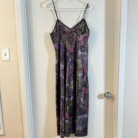 Natori Slip Dress Chemise Spaghetti Straps Purple Paisley Y2K Gyaru Midi Sz M - Picture 2 of 9